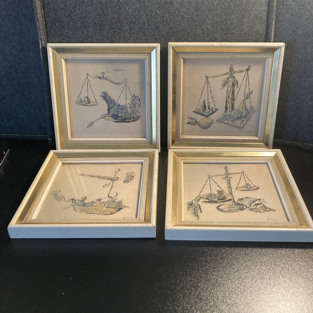 Vintage 1950s Kitchen Scale Prints Set Of 4 Illinois Moulding‎ Co Chicago Framed
